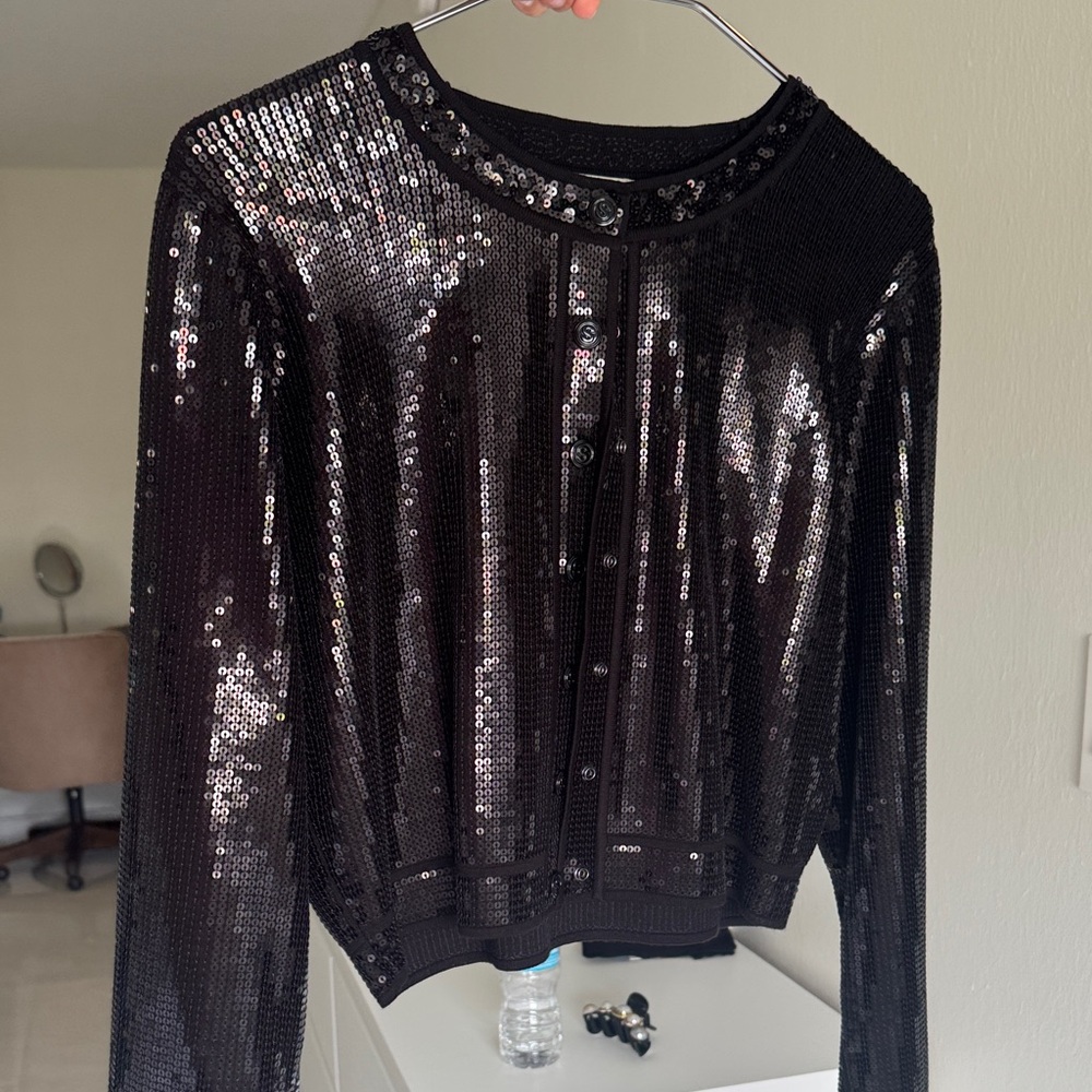 Sandro Black Sequin Blouse